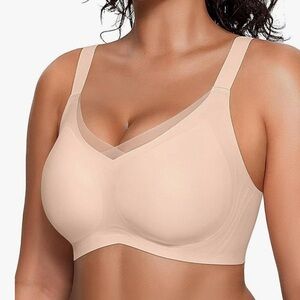 Vertvie Wireless No Underwire Supportive Mesh Crossover Seamless Bra Nude XL